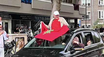 Football fans gather in Amsterdam-Oost to celebrate Morocco’s World Cup victory over Canada. 4 July 2026