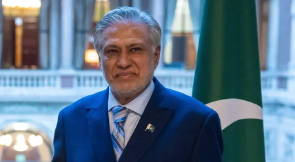 Pakistan's Deputy Prime Minister and Minister of Foreign Affairs Ishaq Dar at the Foreign Office in Westminster, U.K., 2024.
