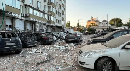 Residential street in Kyiv after Russian air strikes overnight on May 30, 2023.