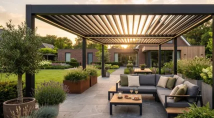 A pergola used to spruce up an outdoor garden. Undated