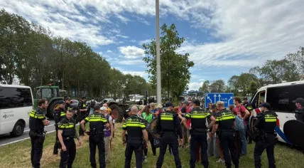 Dutch police at the A12 highway. More than 270 activists were arrested for highway blockade near Utrecht. July 4, 2026.