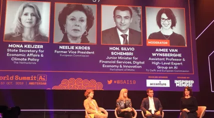 Neelie Kroes, Mona Keijzer, Silvio Schembri, and Aimee van Wynsberghe at World Summit AI 2019