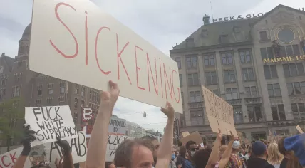 Thousands in Amsterdam turn out in support of Black Lives Matter after the death of George Floyd in America. June 1, 2020
