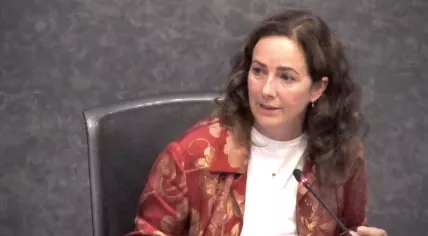Femke Halsema, as the Mayor of Amsterdam, presiding over a City Council meeting. Aug. 20, 2020