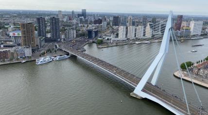 Thousands of people gather on and along the Erasmus Bridge in Rotterdam for a Black Lives Matter protest. June 3, 2020