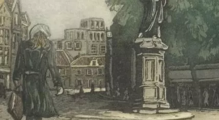 Anton_Heyboer_-_1948_-_Grote_Kerk_Haarlem_-_detail_meisje_met_een_koffertje