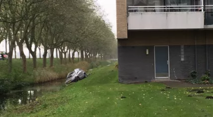 Car ends up in a ditch after shooting incident in Diemen, Nov 5th, 2015