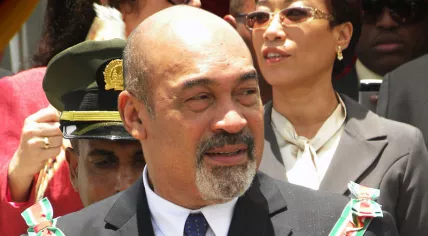 Desi Bouterse at a military parade following his inauguration as President of the Republic of Suriname, August 12, 2010