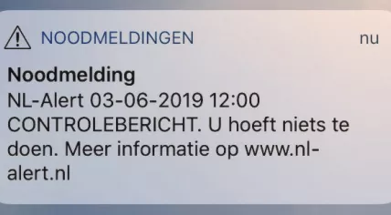 NL-Alert test message sent on 3 June 2019