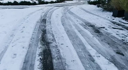 Tire tracks in melting snow