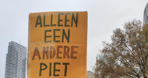 Protestors call for an end to the use of blackface to portray Zwarte Piet. 16 November 2019