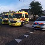 Police and ambulances at the scene of a collision between a truck and a cargo bike on Stationsweg in Bodegraven, 12 Oct 2018