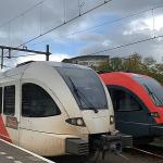 Two Qbuzz trains at Dordrecht station