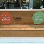 Social distance reminders placed on a bench at a shopping center in Hoofddorp, Noord-Holland. 30 Nov. 2020