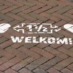 Social distancing promotion on a street in Kampen, Overijssel. July 26, 2020