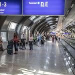 Passengers waiting for a corona test at the airport terminal in Frankfurt in Germany. 11 Jul 2020.