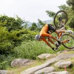 Mathieu van der Poel crashes in the cross country mountain bike during the Olympic Games in Tokyo, 26 July 2021