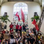 Students protesting the housing shortage take over the Academy Building at the University of Groningen. 9 Sept. 2021.