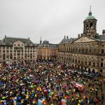 Protesters at Dam Square following a march against the current coronavirus measures. 3 Oct. 2021