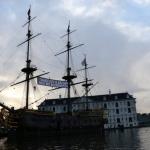 "Zwarte Piet is Racism" banner hung on the replica of VOC ship Amsterdam by Extinction Rebellion, 2 December 2021