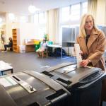 D66 leader Sigrid Kaag casting her vote in the municipal election in The Hague, 16 March 2022