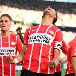 Cody Gakpo of PSV Eindhoven celebrates the team's second goal in the KNVB Cup final. PSV defeated Ajax 2-1 at De Kuip, 17 April 2022