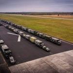 A Dutch military convoy, including a Patriot anti-aircraft missile system, ready to depart for Slovakia, 14 April 2022