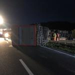 A truck loaded with cows overturned on the A2 highway near Grathem, 10 June at 2022