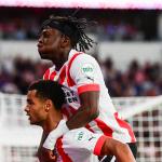 Cody Gakpo of PSV Eindhoven and Johan Bakayoko of PSV Eindhoven celebrate the 4-0 during the Dutch eredivisie match between PSV Eindhoven and FC Emmen in the Phillips stadion on 6 august 2022 in Eindhoven, Netherlands.