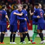 Daley Blind of Holland, Steven Berghuis of Holland, Kenneth Taylor of Holland during the UEFA Nations League match between Polen and the Netherlands in the PGE Narodowy Stadium on 22 september 2022 in Warsaw, Poland.