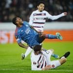 Henrik Dalsgaard of FC Midtjylland tackles Feyenoord player Danilo during a UEFA Europa League Group F match in Herning, Denmark, 6 October 2022