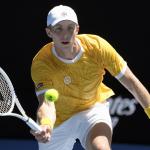 Tallon Griekspoor of the Netherlands plays a forehand return to Stefanos Tsitsipas of Greece during their third round match at the Australian Open tennis championship in Melbourne, Australia, Friday, 20 Jan 2023. 