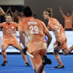 Justen Blok celebrates his 3-0 against South Korea at the quarter finals of the World Cup 