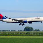 A Delta Airbus A330 landing at Schiphol Airport in 2014