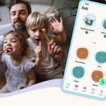 A family playing a teeth brushing game using the Peekabond video messaging app