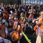 Musicians play during the Extinction Rebellion demonstration in The Hague; March 11, 2023..
