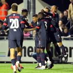 Ibrahim Sangare of PSV Eindhoven, Patrick van Aanholt of PSV Eindhoven, Jordan Teze of PSV Eindhoven, Luuk de Jong of PSV Eindhoven, Xavi Simons of PSV Eindhoven celebrate the 0-2 during the Semi-Final of the KNVB beker between SV Spakenburg (am) and PSV on Sportpark De Westmaat on 4 april 2023 in Spakenburg, Netherlands. 