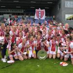 The Ajax women’s team celebrates winning the Eredivisie after defeating PEC Zwolle in MAC3Park stadium. 7 May 2023 