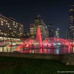 Rotterdam lights the Hofplein fountain in red and white to celebrate Feyenoord's 16th national championship, 14 May 2023