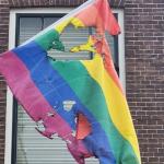 Rainbow flag vandalized at DWH in Delft, 7 May 2023