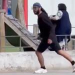 Abalmasih H., suspected of stabbing four children and two adults at a playground in Annecy, France, seen in a video during the incident. 8 June 2023