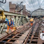 Railroad maintenance workers on the east side of Amsterdam Central Station. 6 November 2021