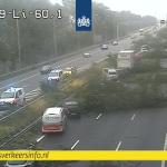 Vehicles trapped by trees which toppled over on the A9 during Storm Poly. 5 July 2023