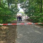 Police officers at the scene of a fatal shooting at a mobile home park on Heezerweg in Eindhoven. 10 July 2023