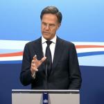 Mark Rutte speaking with reporters shortly before his fourth Cabinet collapsed on 7 July 2023
