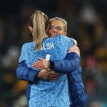 Dutch trainer Sarina Wiegman and Keira Walsh celebrate winning 1-3 during the FIFA Women's World Cup 2023 Semi-Final match Australia vs England