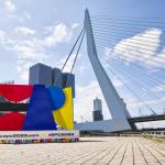 European Para Championships 2023 signage at the Erasmus Bridge in Rotterdam, August 2023