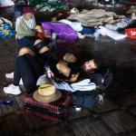 Residents take shelter outside at a square following an earthquake in Marrakesh on September 9, 2023. 