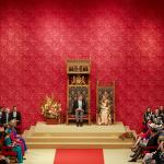 King Willem-Alexander, accompanied by Queen Maxima, delivers his Prinsjesdag address from the throne in the Koninklijke Schouwburg in The Hague. 19 September 2023