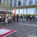 Students line up for coffee at the Koffiebrigade stand set up on the first day of the academic year at the University of Amsterdam’s Science Park campus, 4 September 2023